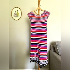 Women Handknit Spring/Summer Dress With Fun Color and Flower Details